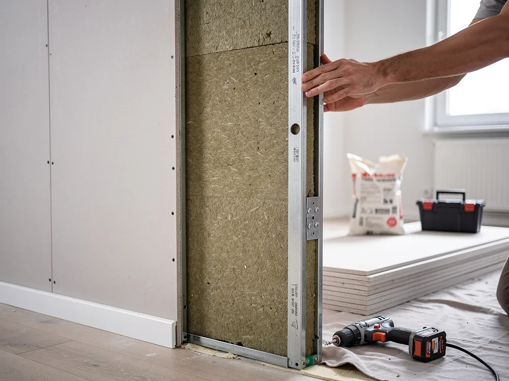 Cloison d'appartement doublée pour corriger l'acoustique d'une pièce